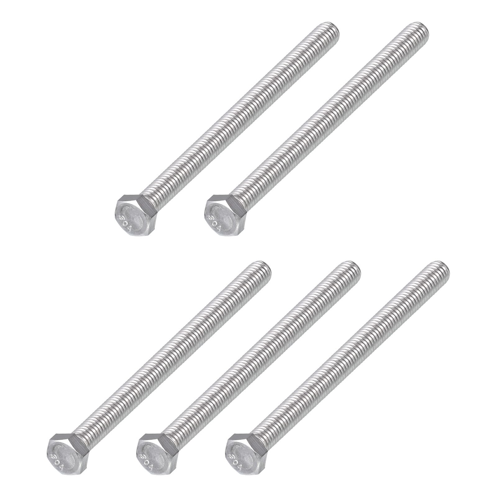METALLIXITY Hex Head Bolts (3/8-16 x 5-1/2") 5Pcs, 304 Stainless Steel 18-8, Fully Threaded, External Hex Drive, Plain Finish, Hex Head Screw Bolt, Silver — image 1
