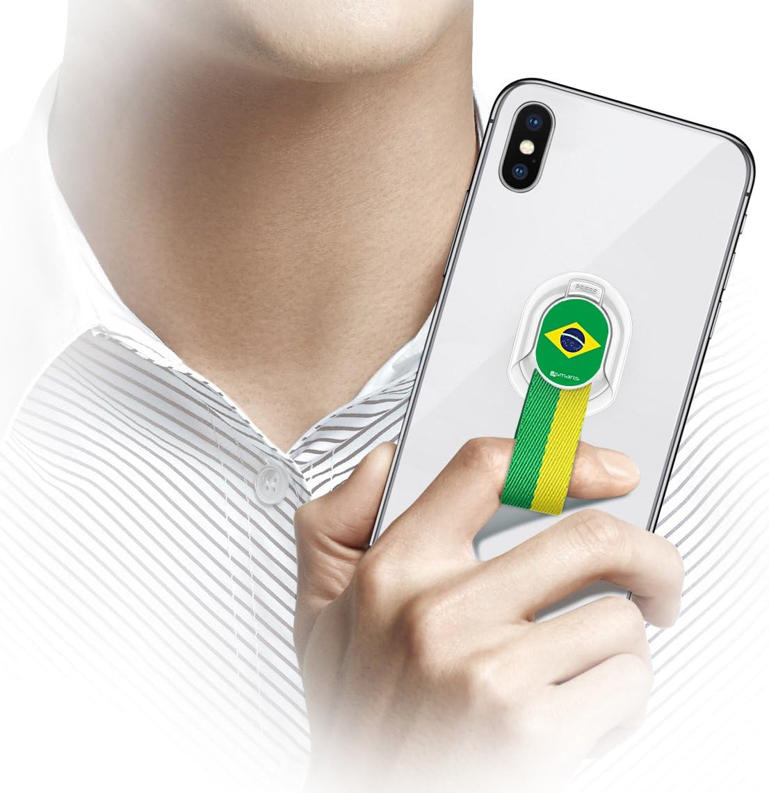 Cell Phone Finger Strap,Universal Finger Loop for Smart Phones,Support Magnetic Car Mount and Wireless Charging(Brazil Flaa)