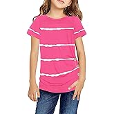 Ebifin Girls Casual Short/Long Sleeve T Shirts Crewneck Tunic Tops Kids Button Striped Tee Blouses Size 4-15