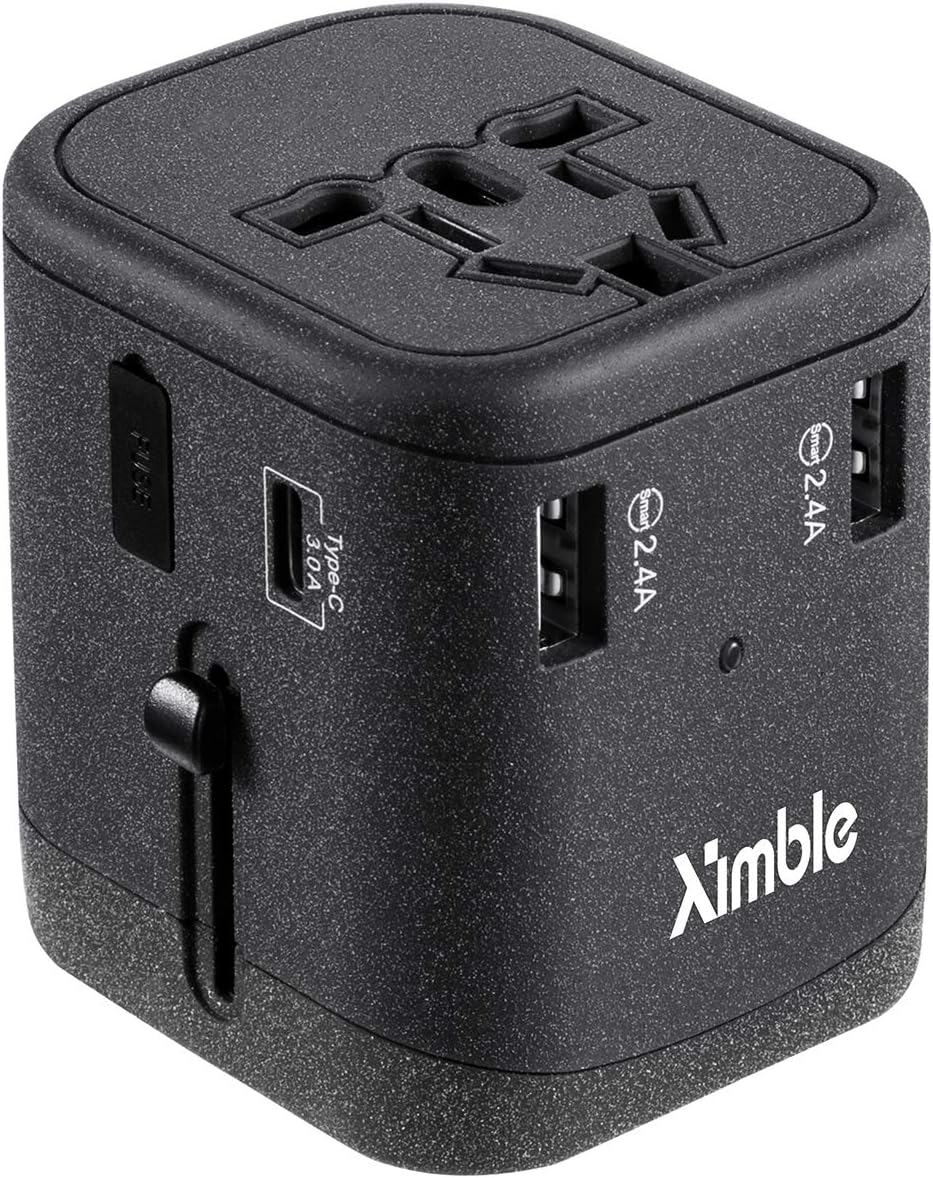 Universal World Travel Adapter with Multi-plugs and Universal Socket, AC-DC Conversion, USB Type A Ports X 3 and Type C Ports X 1 | UNIQUE FEATURE SuperGrip(TM) Finish |