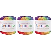 Lewhoo Crochet Thread Size 3, 3 Pack 100% Cotton Lace Yarn Set Rainbow | 40g Balls Yarn for Hand Knitting