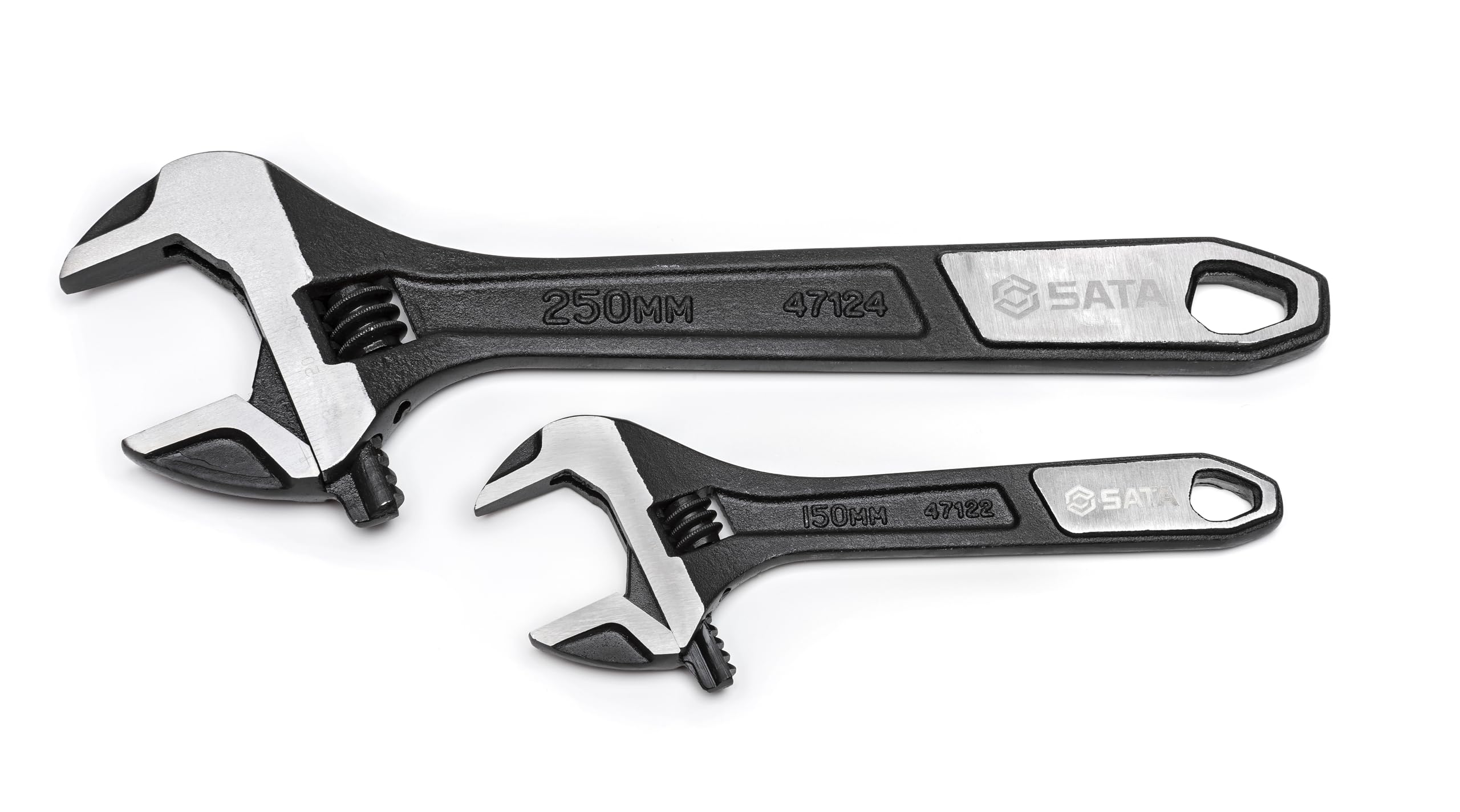 SATA ST47130 2-Piece 6-Inch and 10-Inch Extra-Wide Jaw Adjustable Wrench/Spanner Set with Forged Alloy Steel Body and Chrome Plated Finish, Black Phosphate/Polished