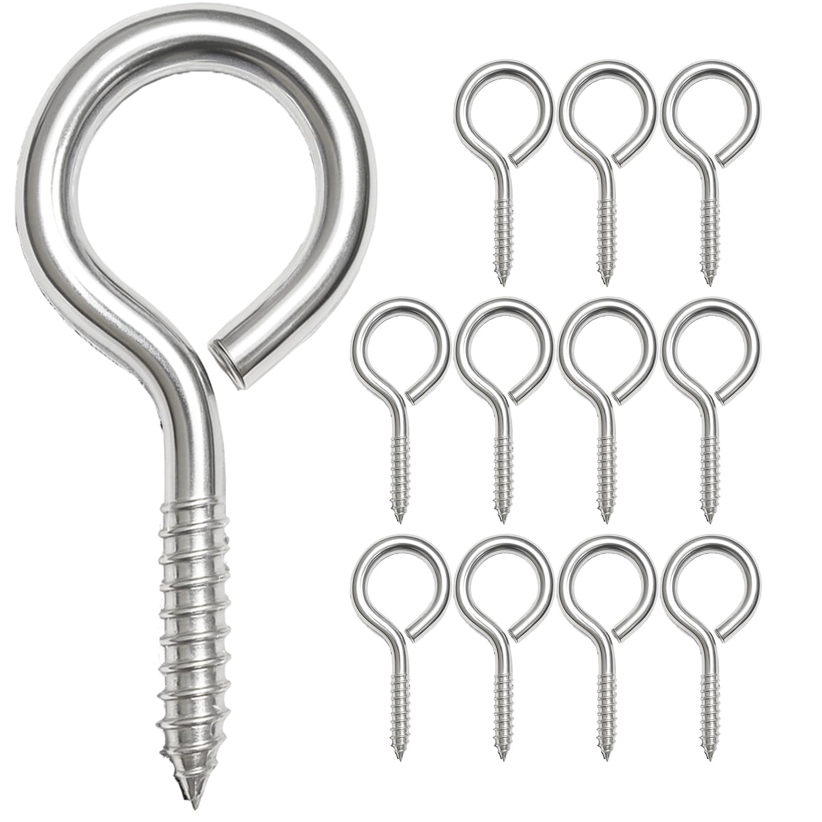 Photo 1 of 304 Stainless Steel Screw Eye Hooks, 2.55 Inch Eye Bolt Eye Screws Heavy Duty Eye Hooks Screw, Load Bearing 200LBS for Indoor & Outdoor Use (12, M6)