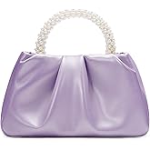 YYW Women Evening Bags Pearl Clutch Purses Soft Leather Ruched Crossbody Handbags for Wedding Bridal Party