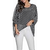 Vanbuy Womens Summer Printed Batwing Sleeve Top Chiffon Poncho Casual Loose Sheer Blouse Shirt