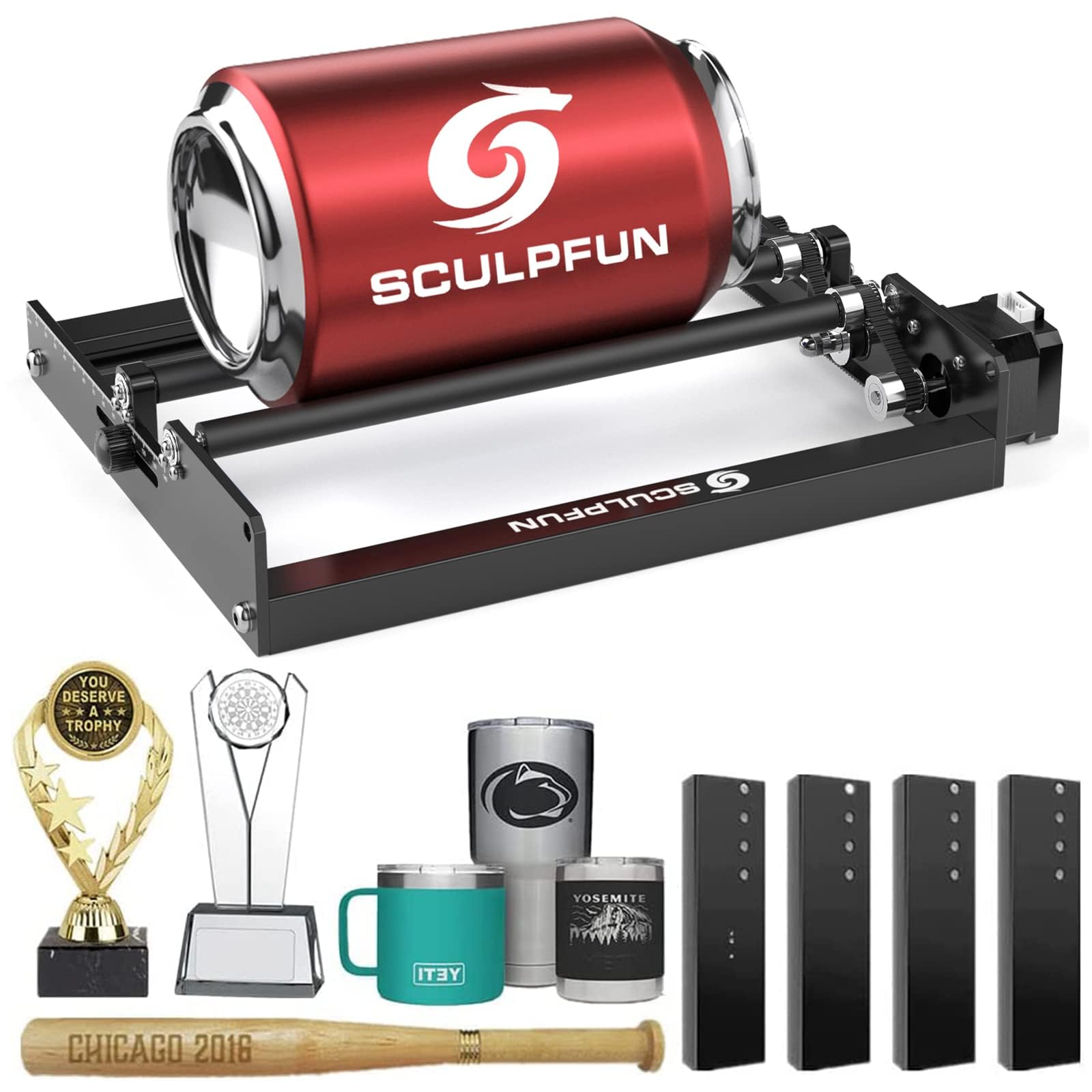 SCULPFUN Laser Rotary Roller Y Axis Rotary Roller for Laser Engraving Machines, 360° Rotation, for Laser Engraving of Cylindrical Objects, 4 Booster Frames, Supports 99% of Engraving Machines