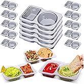 Evmliy 15 Sets Snack Containers, Reusable Double 2 Compartment Condiment with lids for Sauces Dipping,Disposable and Ideal On the Go Or Grab to Pack