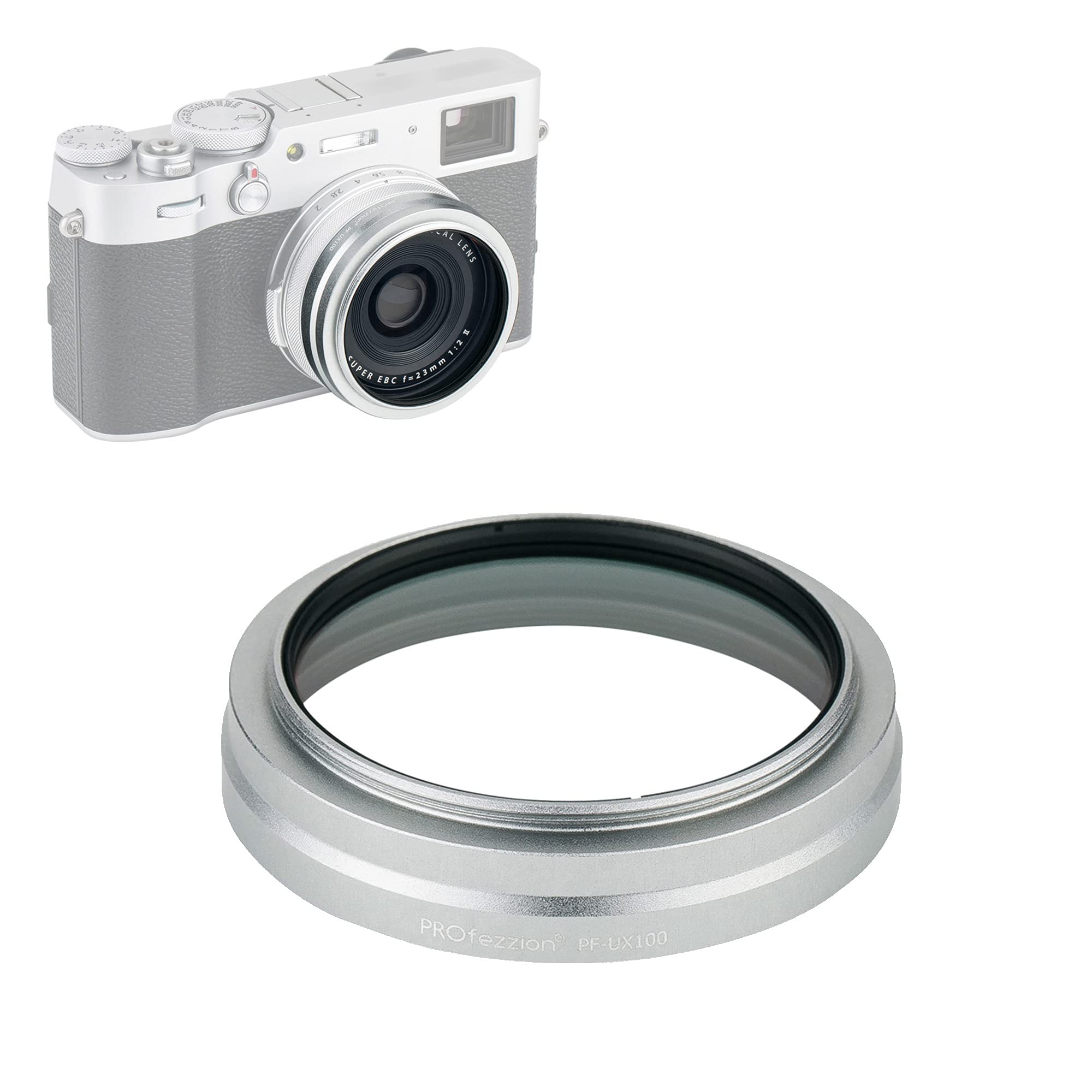 PROfezzion Metal Lens Hood Shade with L39 Multi-Coated UV Protective Filter for Fuji Fujifilm X100V, X100F, X100T, X100S and X100 Digital Camera, Compatible with X100 Series Original Lens Caps-Silver