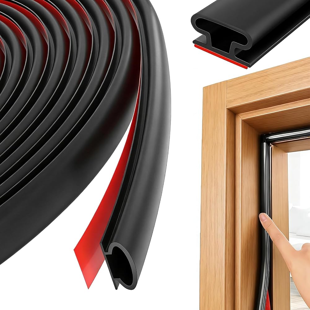 Shudyear 10m Black D-Shape Rubber Weather Stripping Door Seal Self-Adhesive