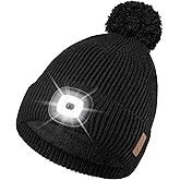 Etsfmoa Winter Hat with Light for Women,Fleece Lined Beanie Warm Knit Hat, Type-c Rechargeable LED Cap