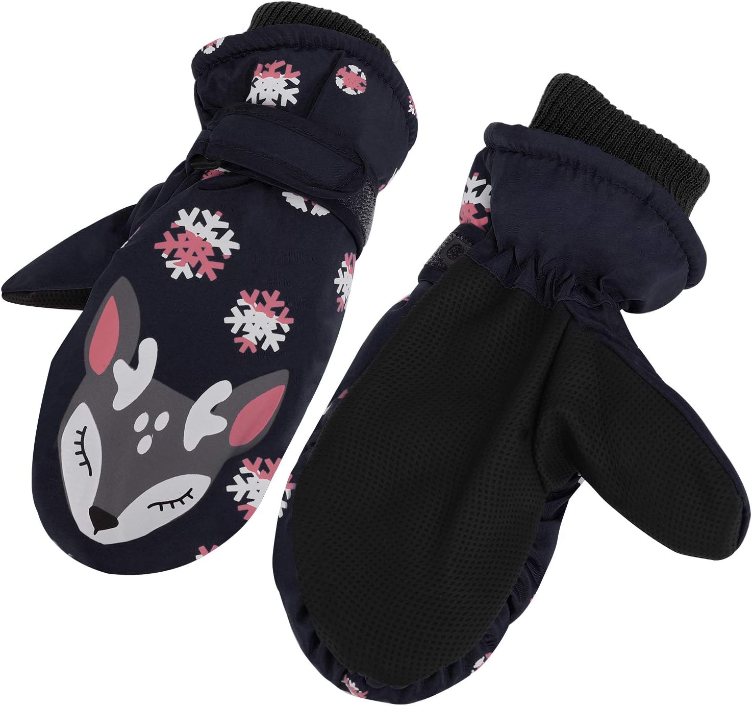 Kids Reindeer Cartoon Snowboarding Skiing Gloves Inside Thick Soft Plush Padded Super Warm Winter Lovely Gloves Anti-slip Waterproof Mittens for Boys Girls Age 3-7 Years Old (Royal Blue) - Image 5