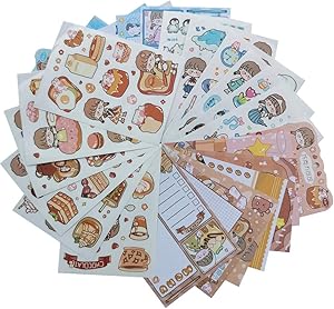 Kawaii Girl Stickers Memo Set Cute Animal Whale Sea Lion Rabbit Chocolate Food Cake Drink Donuts DIY Art Craft Self-adhesive Sticker for Scrapbooking Personal Journal Album Planners Diary Gift Sealing
