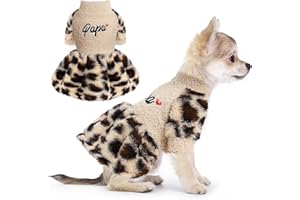 DOSUYI Dog Dresses for Small Dogs Girl, Winter Dog Sweater Dress, Pet Puppy Cat Tutu Princess Leopard Dog Clothes Girl, Small Dog Sweaters Dogs Costume Birthday Gift