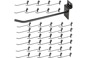 HNBUN 32Pack Slatwall Hooks, 8" Heavy Duty Panel Display Hook, Commercial Grade Slat Board for Panel, 1/8" Thickness Metal Slatwall Deluxe for Garage Shop Retail Display, Black