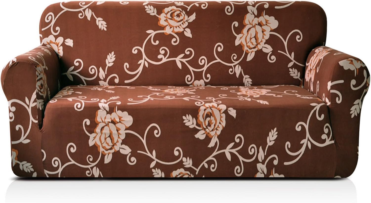 CHUN YI 1-Piece Stylish Printed Polyester Spandex Fabric Loveseat Couch Slipcover Soft Elastic Sofa Cover for 2 Seats Love seat Sofa (Coffee Rose)