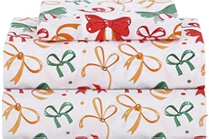 Softan Kids Bed Sheet Set, Boys/Girls Twin Size Sheets, Microfiber Kids Fitted Sheet and Pillowcase, Breathable and Silky Soft, 3 Piece Christmas Bowknot Printed Twin Bed Sheet