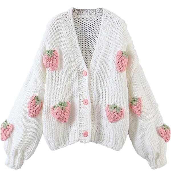 Women's 3D Flowers Embroidered Sweater V-Neck Button Down