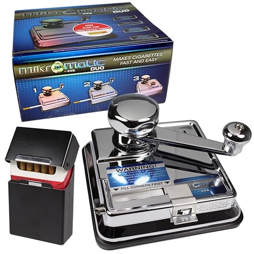 OCB Mikromatic Duo NEU! + Sepilo ® Alu Zigaretten Box, Zigaretten-Stopfmaschine Micromatic umstellbar für King Size, Extra- u