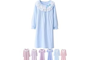 ABALACOCO Girls Nightgown Sleepwear Dress Princess Lace Cotton Pajamas Pretty V-neck Loose Homewear for Kids