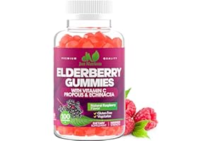 JUST NUTRIENTS Elderberry Gummies with Vitamin C, Echinacea, Propolis (100 count) - Immune Support for Adults & Kids - Maximum Strength, Great Tasting Raspberry Flavor - Gluten-Free, Vegan - 100 Gummies