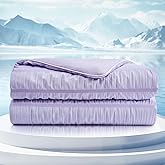 Cozy Bliss Seersucker Cooling Comforter Twin Size, Q-Max 0.4 Reversible Lightweight Cooling Blanket, Breathable Silk Smooth Summer Bedding Quilt for Hot Sleepers Night Sweats Purple