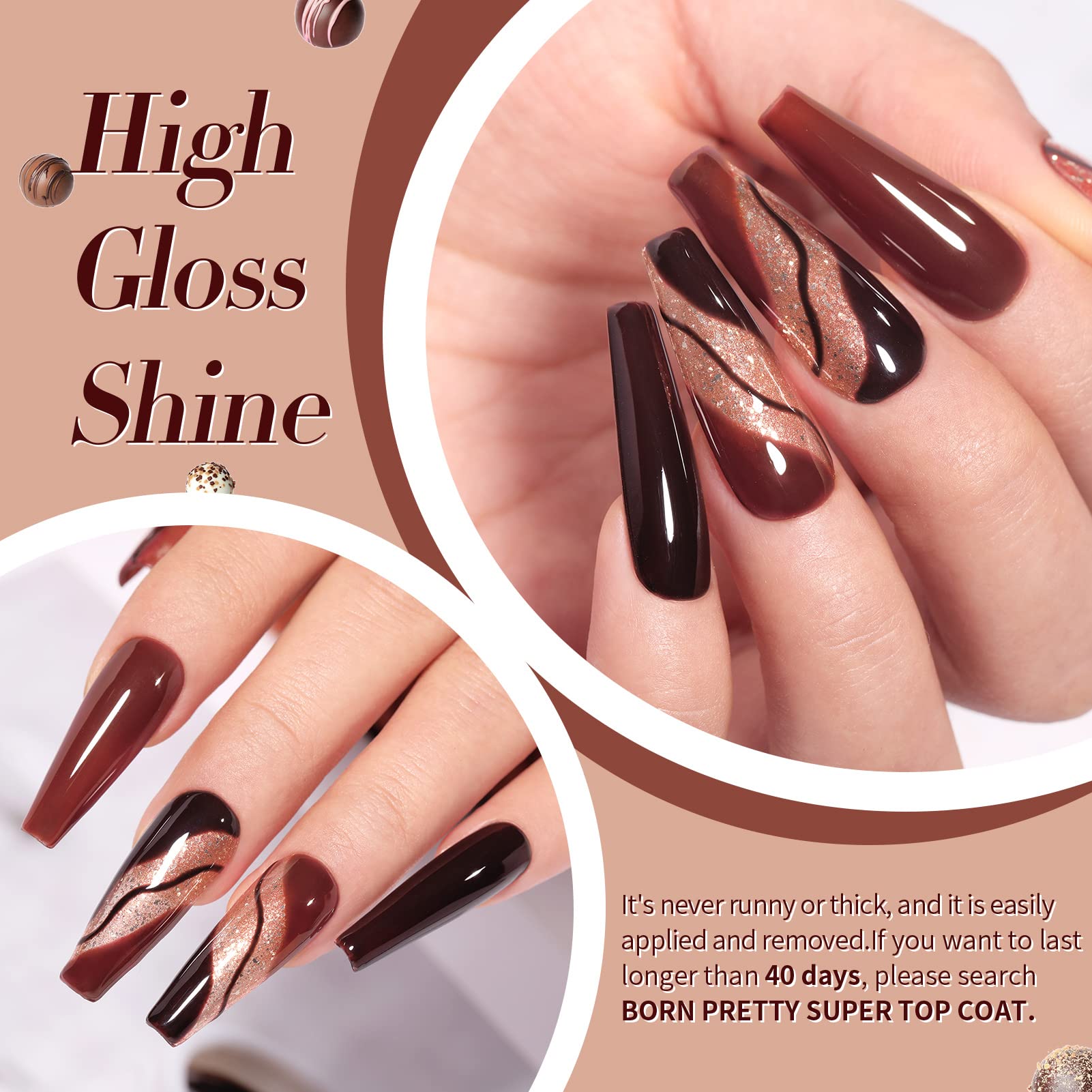 Born Pretty Fall Winter Gel Nail Polish Burgundy Wine Red Caramel Brown Coffee Autumn Gel Polish Set Gel Nail Kit Christmas Gift Nail Art Manicure Collection 6PCS 7ML - Image 3