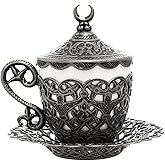 Alisveristime (1 Pc Turkish Coffee Cup - Traditional Design with Crescent Motif, Porcelain Cup and Saucer for Turkish, Greek, Arabic Coffee and Espresso (Gelincik) (Black)
