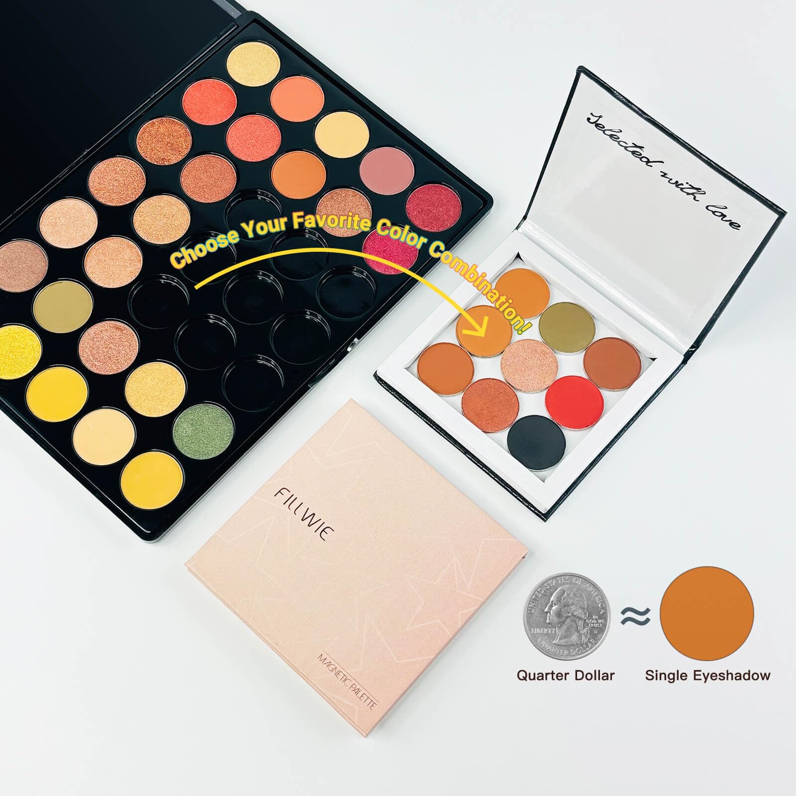 Fillwie Small Empty Magnetic Makeup Palette with Mirror, Spatula, 20 Metal Stickers, Suitable for Eyeshadow Lipstick Blush Powder Highlighter and Contour (Pink, Small)