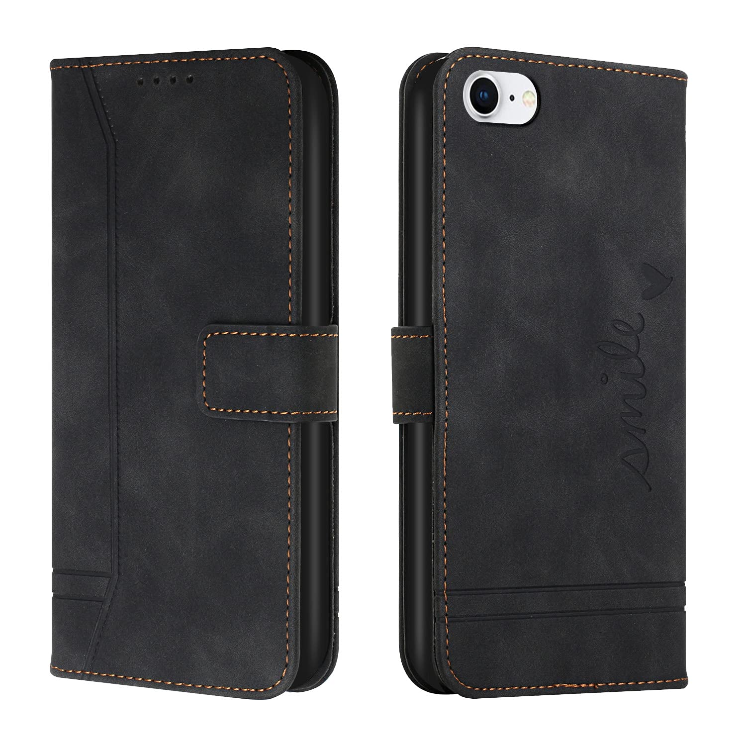Trugox Wallet Case for Apple iPhone 8 / iPhone 7 / iPhone SE 2020 / 6S / 6 Phone Case Leather with Wallet Purse Credit Card Holder Stand Book Folio Flip Case Cover Women Shockproof - Black