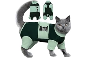MORVIGIVE Anxiety Relief Catsuit, Color Blocking Cat Clothes, Adjustable Calming Onesie for Separation, Vet Visit, Thunderstorms, Fireworks, Travelling, Anti-Anxiety Wrap for Cats, Green Large