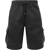 NE PEOPLE Mens Active Comfy Workout Gym Elastic Drawstring Fleece Cargo Sweat Shorts (M-7XL)