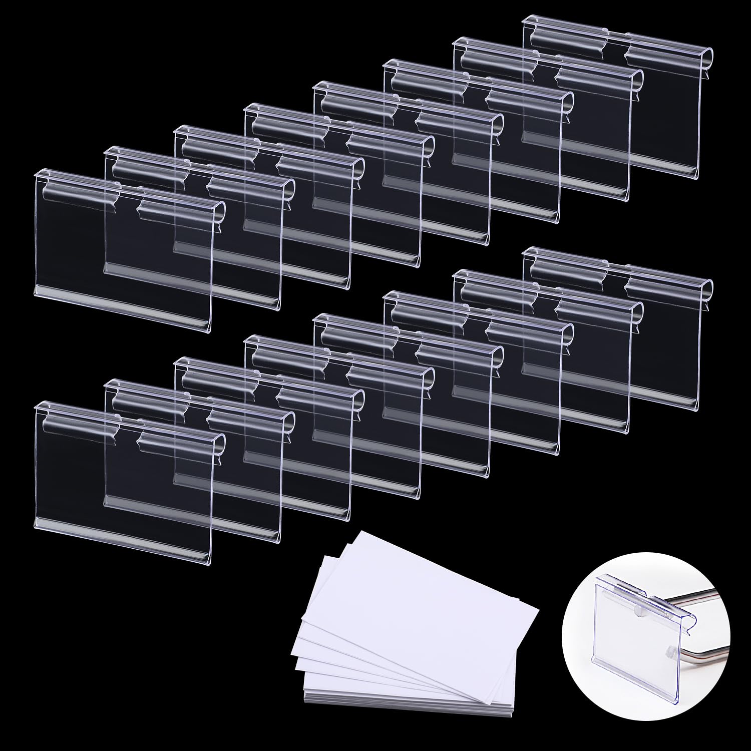 60PCS Basket Labels Clip On, Clear Plastic Label Holders with 80PCS Label Papers,Labels for Storage Bins, Wire Shelf Retail Price, Merchandise Sign Display Holder for Supermarket