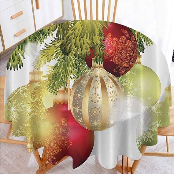 ScottDecor Red Gold & Green Diameter 60 Inch Modern Printed Table Cloth