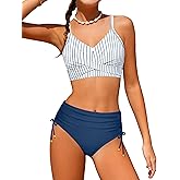 Dearnow Teen Girls Swimsuits V-Neck Bikini Set Bathing Suits Cross Straps Two Piece Swimwear with Drawstring