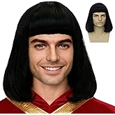 FATMAUI Unisex Natural Black Straight Flip in Short Full Bang Realistic Halloween Costume Cosplay Synthetic Bob Wig