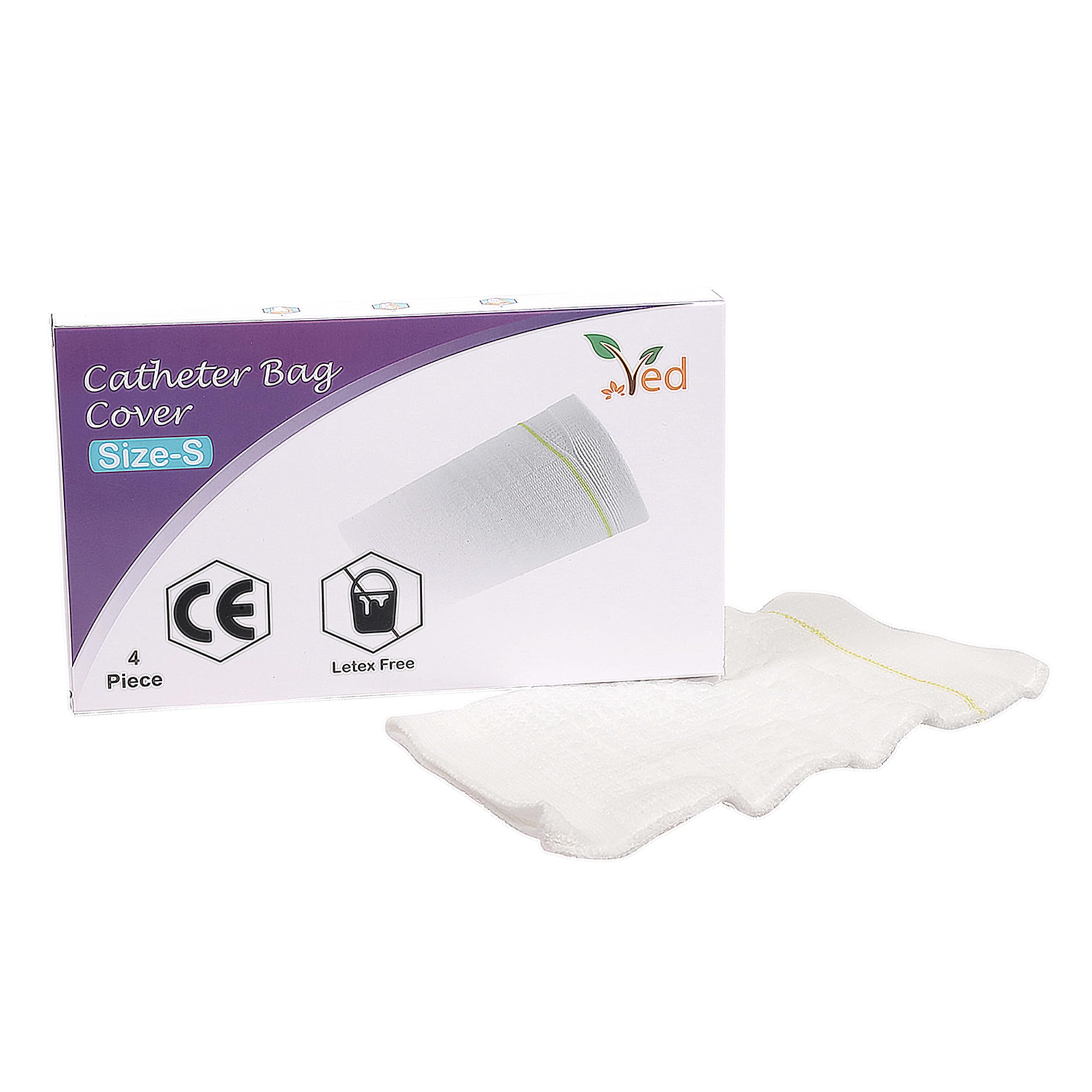 Ved Sleeve Catheter Leg Bag Holder, Catheter Bag Cover, Strong and Durable Fibre Blends with External Seams, Washable and Reusable,Size S(Pack of 4)