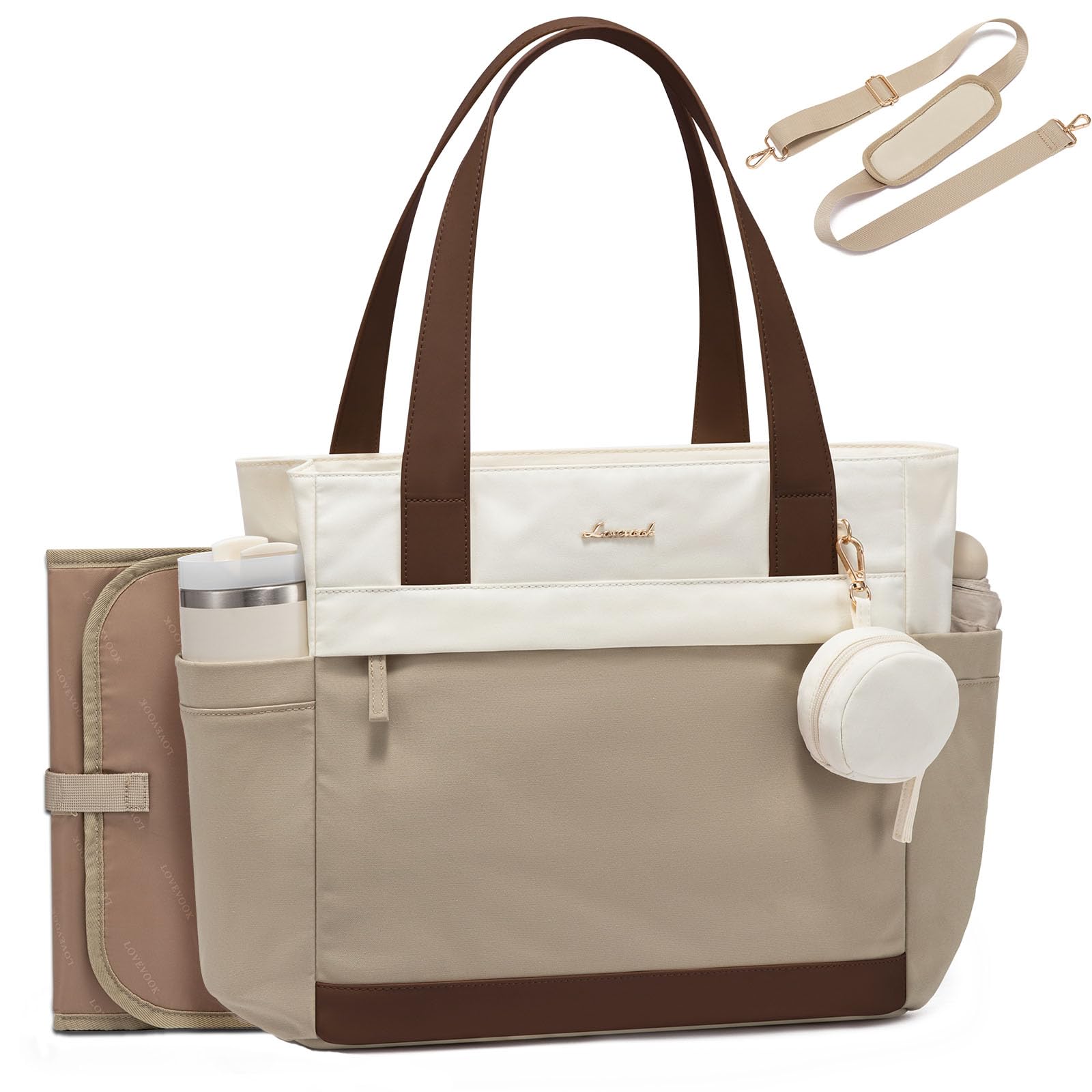 Photo 1 of LOVEVOOK Diaper Bag Tote Large Baby Bag for Mom Hostipal and Travel Diaper Tote for Baby Boy with Pacifier Case Changing Pad