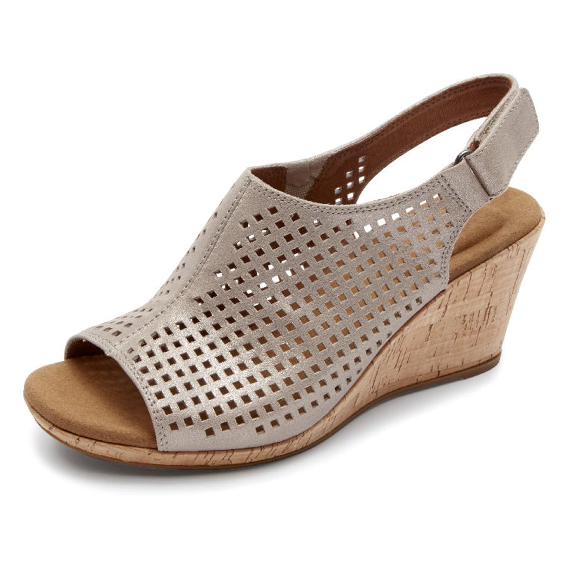 Photo 1 of Rockport Women's BRIAH PERF SLING Sandal, Metallic Khaki Leather, 8 W US