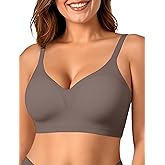 OEAK Womens Comfortable Bra Push Up Bras Wireless Support Lift Brassiere V Neck Full Coverage Everyday Seamless Tshirt Bras