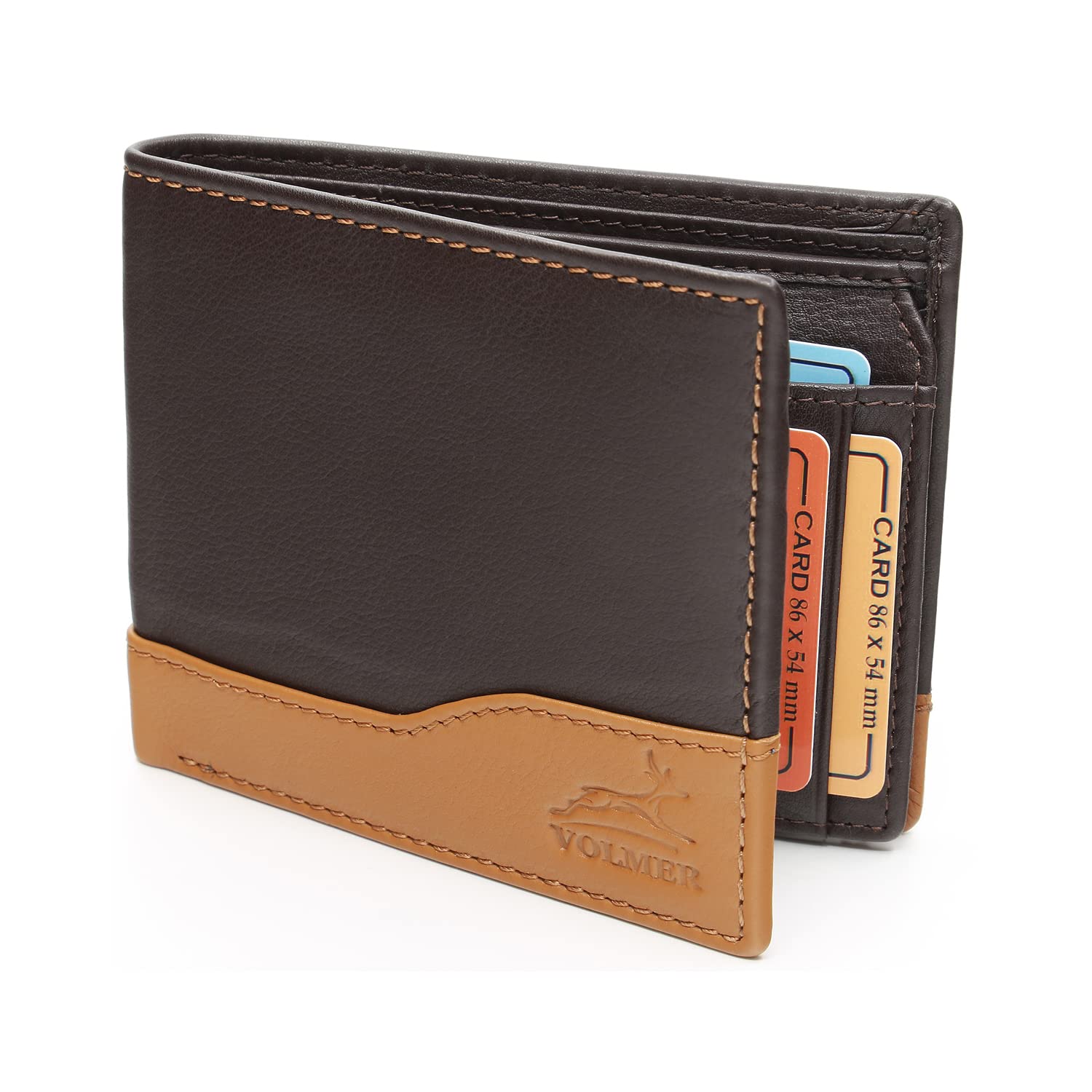 Fa.Volmer Manhattan Series #MW114 Leather Wallet Landscape Format with RFID Protection Slim-Design (Dark Brown/Beige)