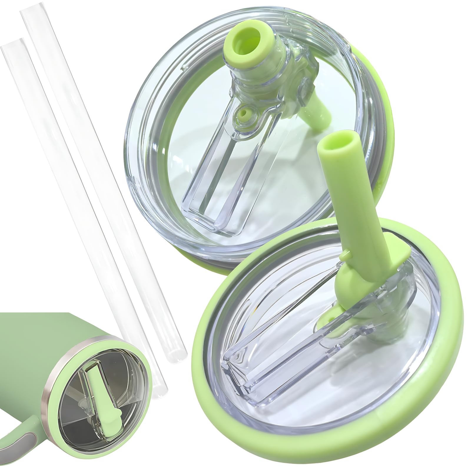 Photo 1 of EXOasis ???????? Leak Proof Flip Straw Lid Replacement for 40oz Stanley Quencher H2.0, No Spill Accessories with Extended Straw &Enhanced Sealed Lid (Green)