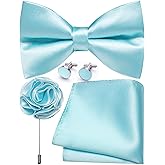 Ailisus Bow Ties for Men Solid Color Pre-tied Silk Bowtie and Pocket Square Cufflinks Lapel Pin Set Tuxedo Wedding Party 4PCS