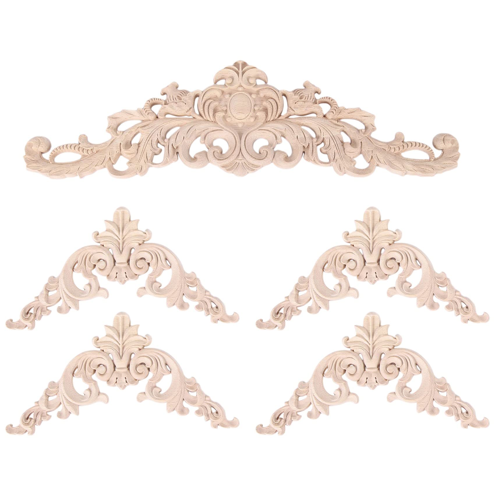 Dasing Wood Carved Onlay Applique Unpainted Furniture Door Decorative Wood Appliques DIY Wood Appliques for Mirror Bed Door Cabinet Furniture