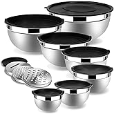 Lazycorner Stainless Steel Mixing Bowls with Airtight Lids Set of 7 Stainless Steel Bowls Set with 3 Grater Attachments Great for Serving & Baking