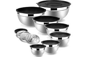 Lazycorner Mixing Bowls with Airtight Lids Set 7 Pcs Stainless Steel Bowls Set Baking Set Non-Slip Silicone Bottoms Great for