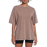 Womens Washed Vintage Oversized T-Shirt Baggy Workout Tops Short Sleeve Cotton Tshirts Streetwear Boyfriend Tee