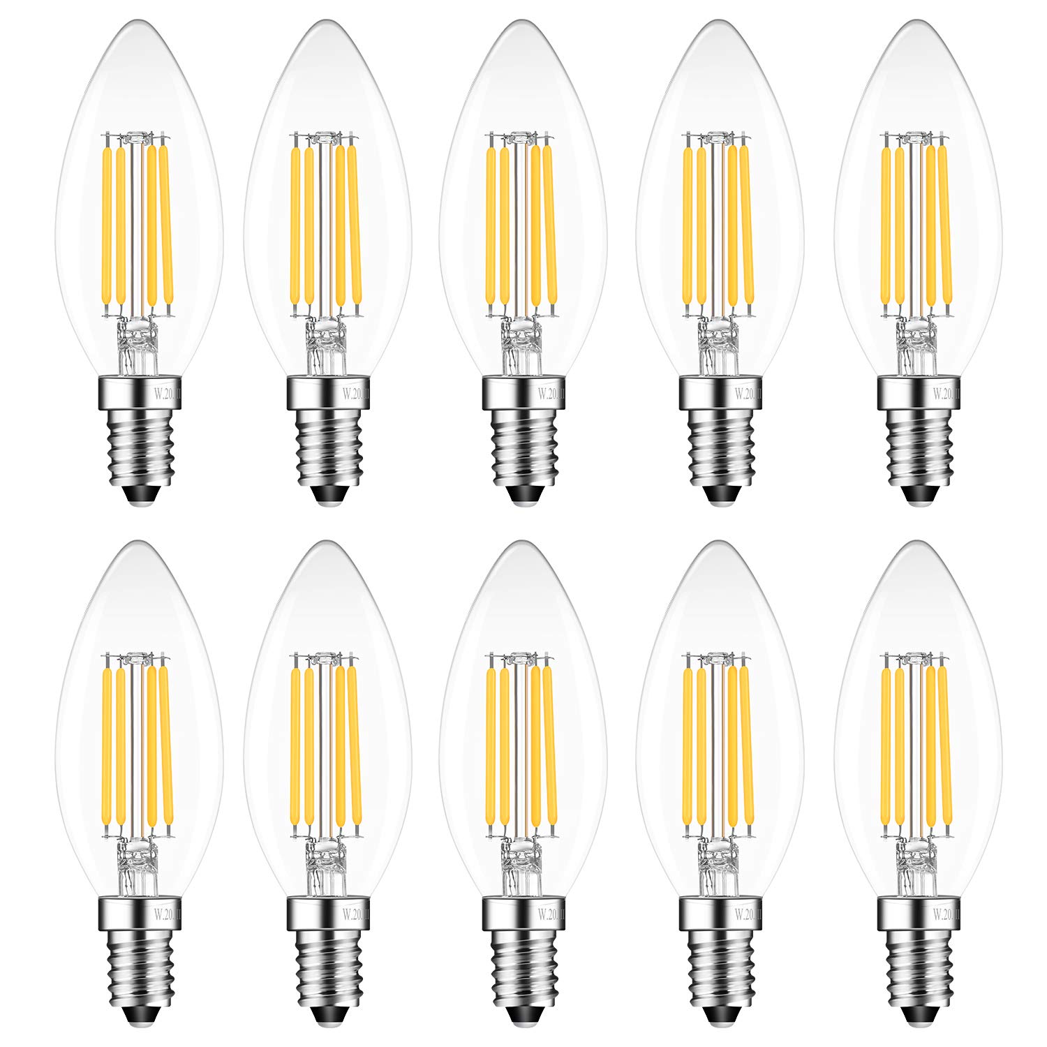 E14 Dimmable 4W LED Candle Bulbs, 40W Incandescent Bulb Equivalent, 2700K Warm White, 400lm, C35 LED Light Bulbs, Pack of 10