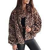 CORIRESHA Women's Winter Faux Fur Jackets Warm Fleece Long Sleeve Leopard Print Coat