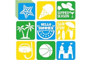QYEAHKJ 36pcs Summer Beach Drawing Stencils for Kids 8 Inch Sidewalk Chalk Stencils Painting Large Washable Reusable Tropical Palm Tree Themed Primary Shape Template for Kids Toddlers Preschool