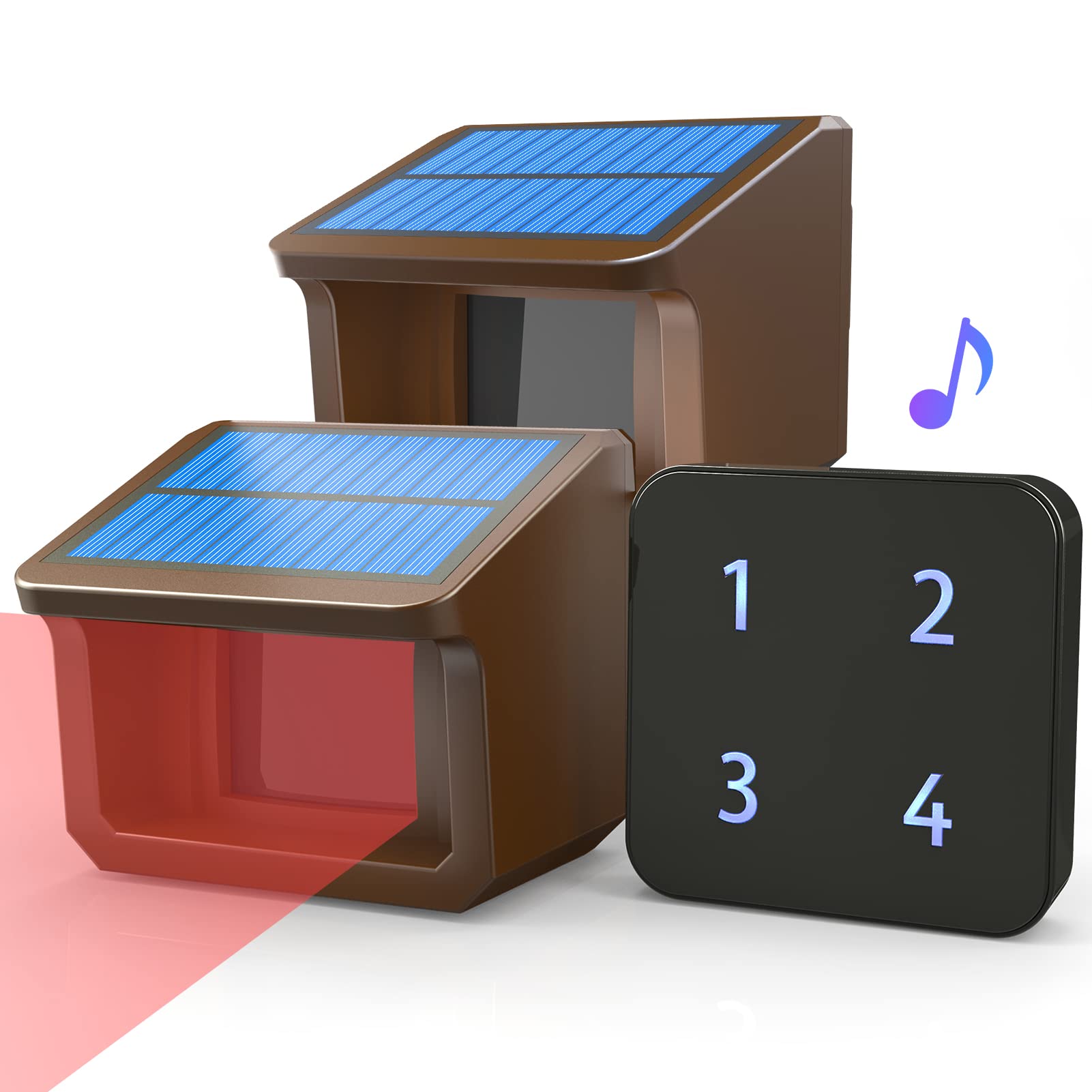 800 Meters Solar Driveway Alarm System-Up to 70FT Wide Sensor Range 3 Adjustable Sensitivities-Fully Weatherproof Outdoor Motion Sensor&Detector DIY Security Alert System-1 Receiver and 2 Sensors KIT